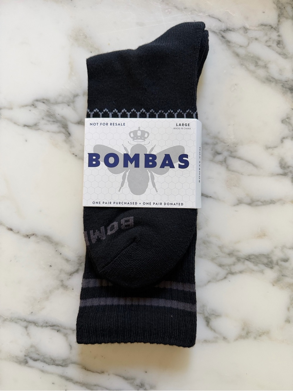 NWT Bombas black crew socks, sold as a 2-pair bundle. Size Large.